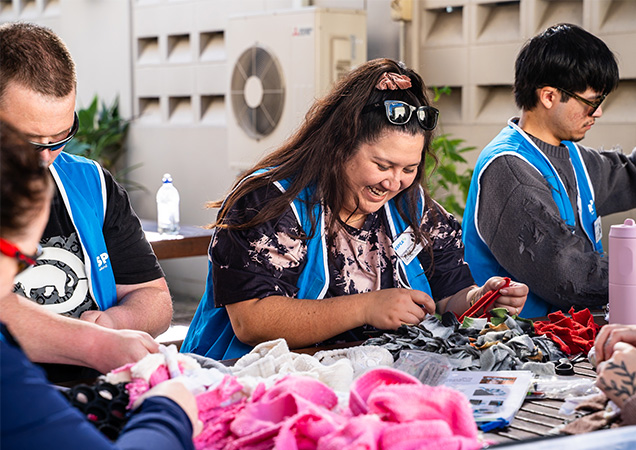 RSPCA volunteers making snuffle mats.